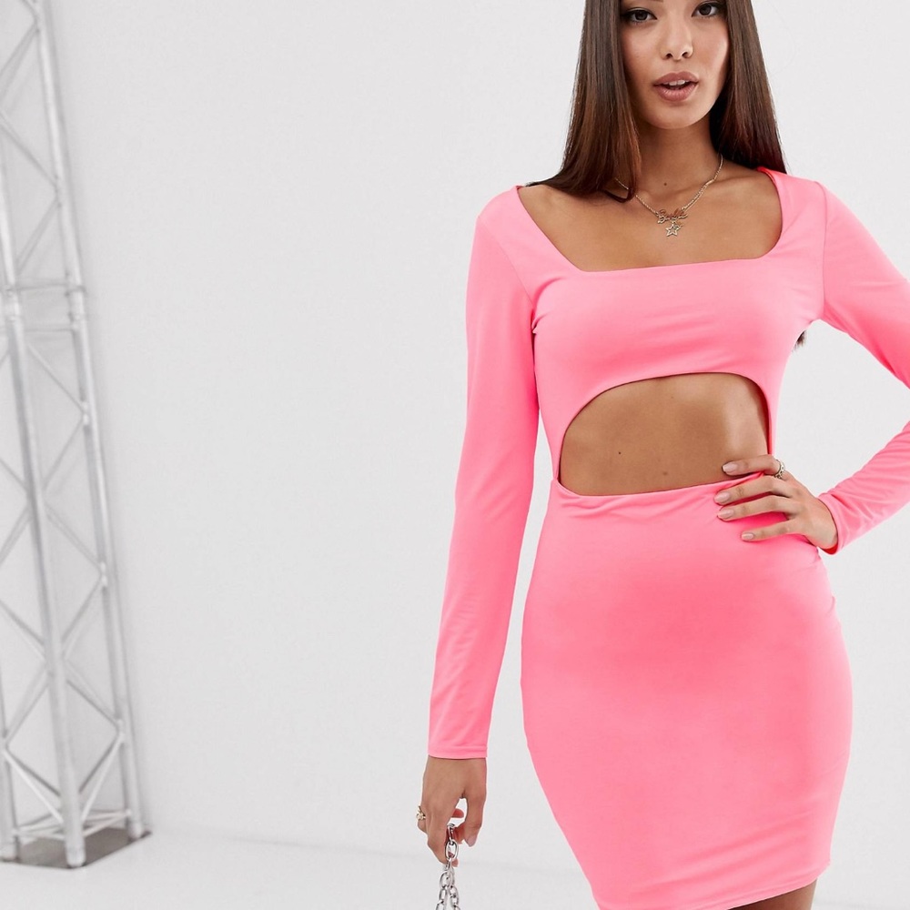 ASOS design mini dress with cut out in Pink